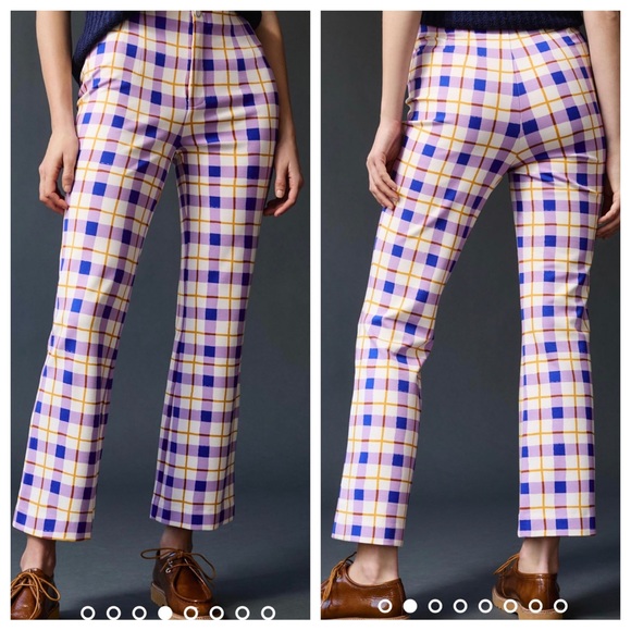 Anthropologie NWOT Maeve Susanna Flare Pants Medium Petite Crop Purple Plaid - Picture 14 of 16